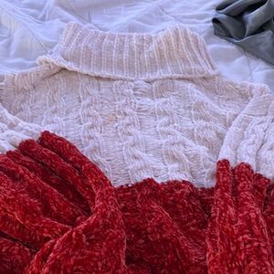 Cozy Cable Knit Sweater - Red and Cream